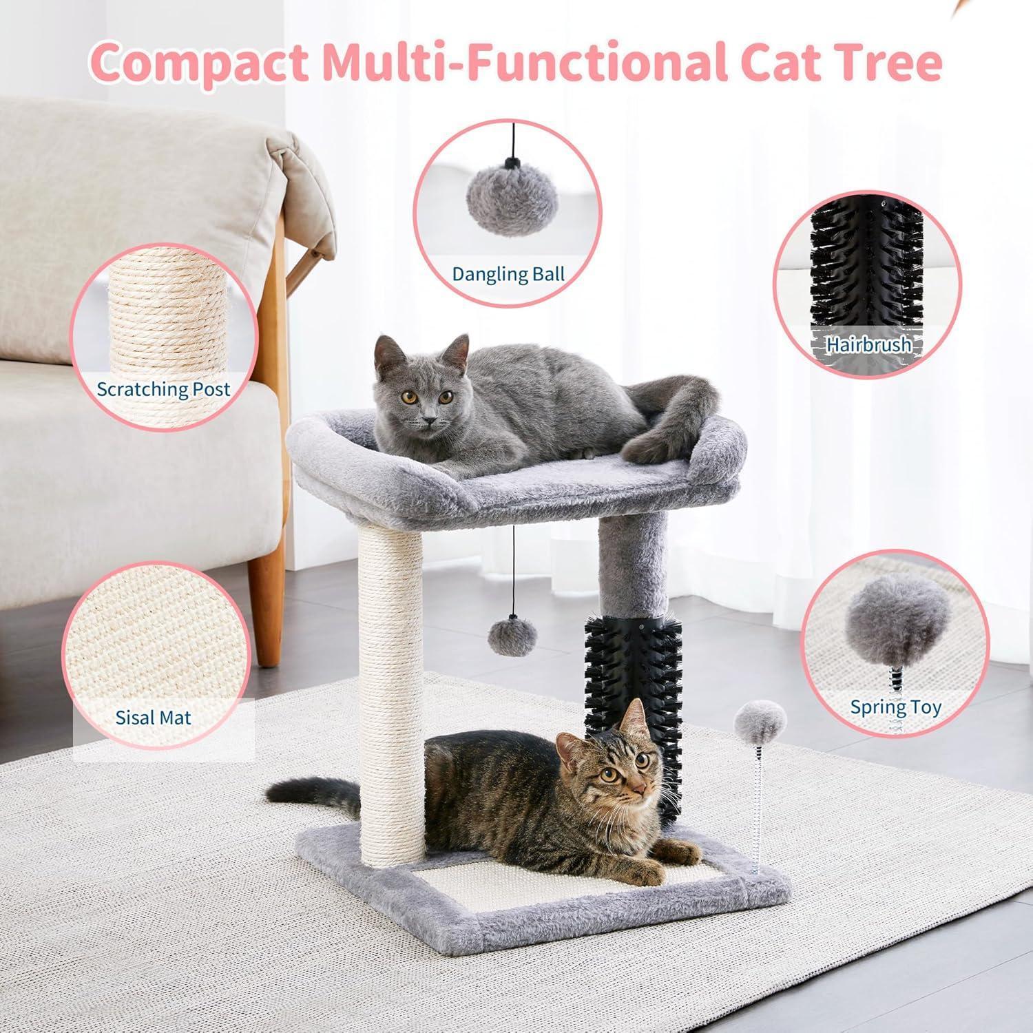 Small 4 - in - 1 Cat Tree Tower With Self - grooming Brush And Natural Sisal Scratching Post, Soft Plush Cat Bed And Hanging Ball, Suitable For Indoor Kittens - 5 - CJ