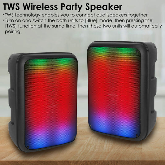 1Pc Portable Wireless Party Speaker 8in Colorful Lights DJ PA System With TWS Function FM Radio USB MMC Card Reading Aux In Recording Function Mic - 5 - CJ