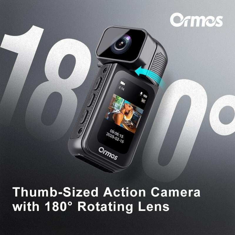 Ormos Mini Action Camera With 180 Degree Rotating Lens - 2.7K Ultra HD Thumb - Sized Camera, Magnetic Mount, WiFi APP Control, Portable Wearable Camera For Outdoor Sports & Daily Vlogging - 5 - CJ