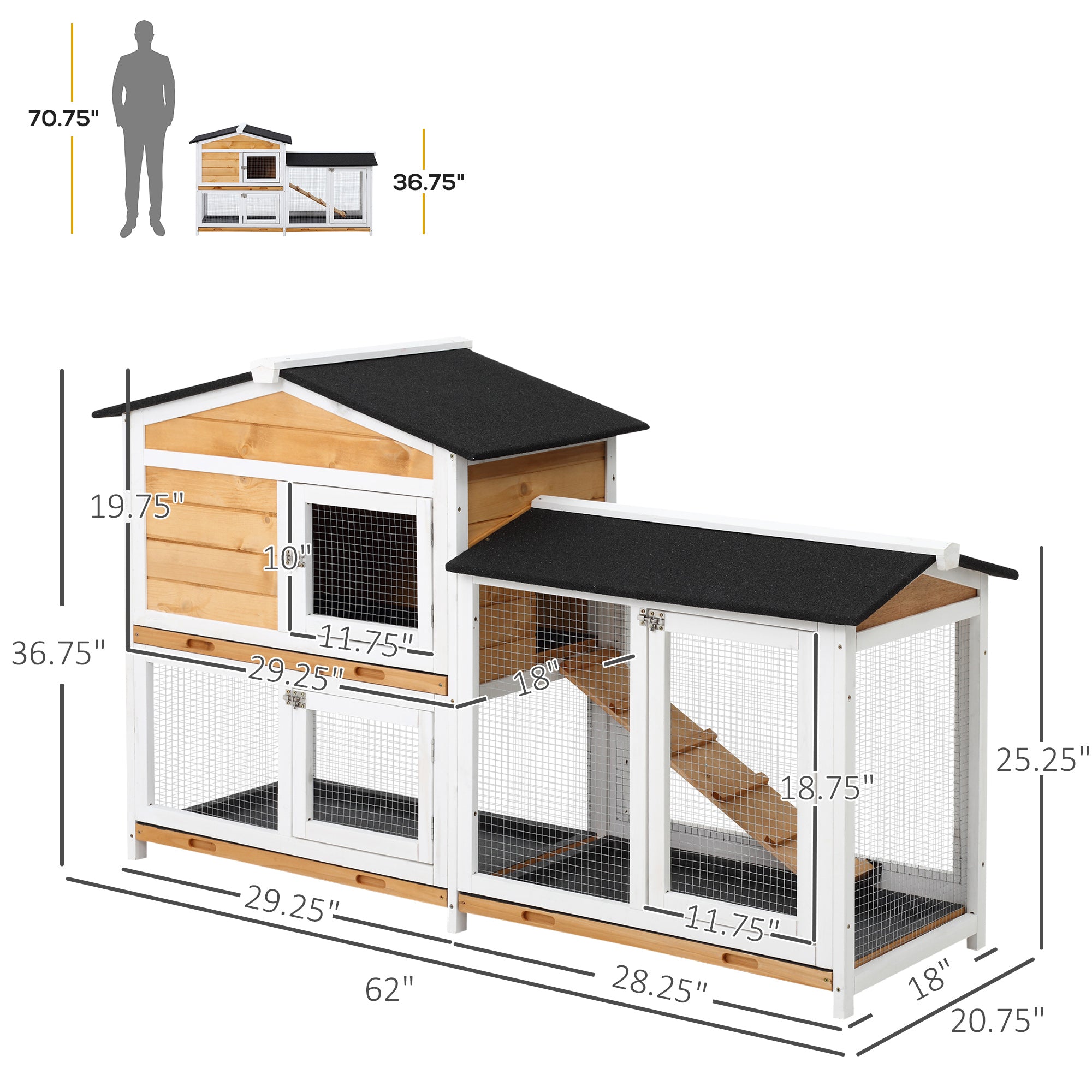 2 Storey Rabbit Hut Wooden Bunny Hut Small Animal House With Ramp - 5 - CJ