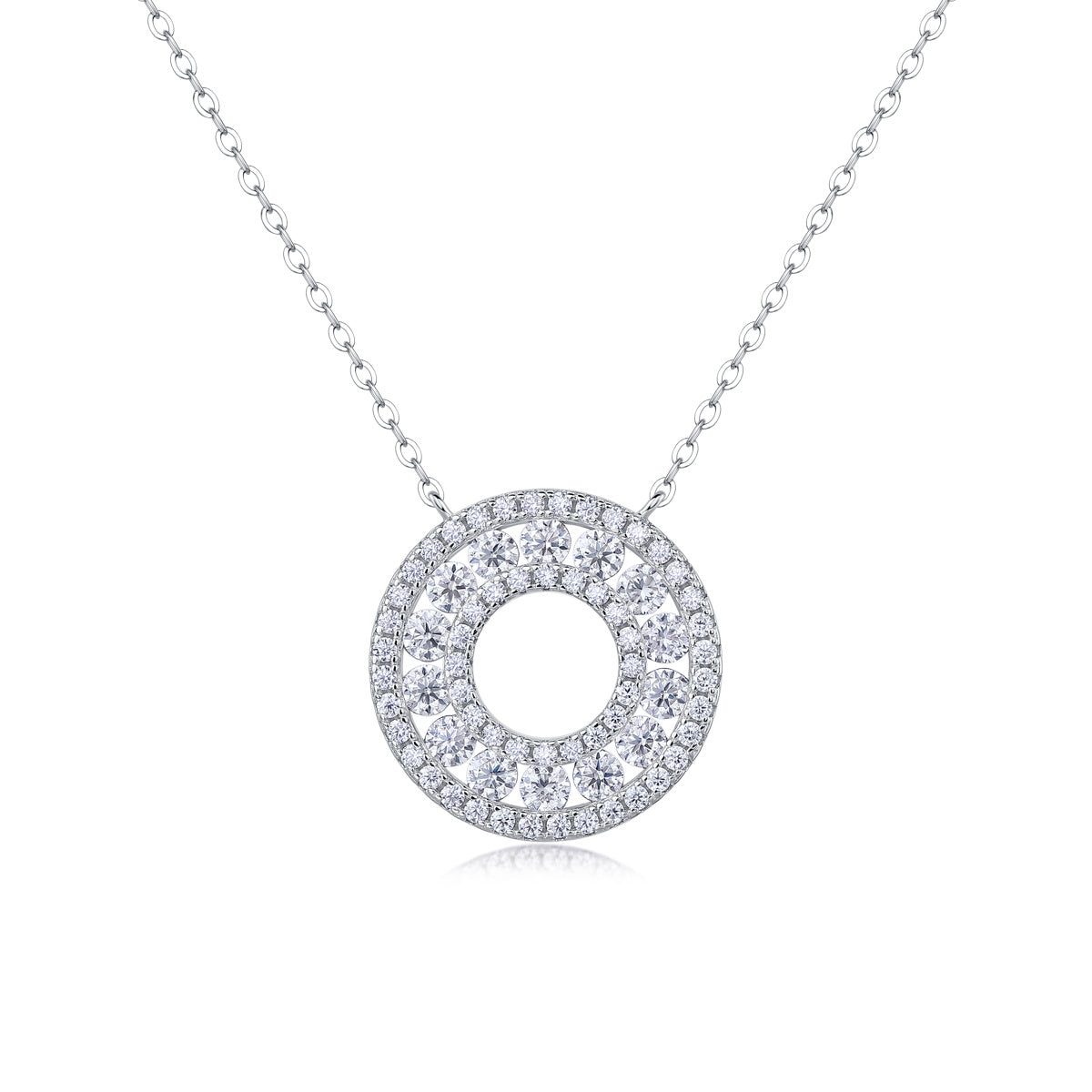 Reciprocating Luxury Fashion Diamond Pendant Necklace Set With Mosan Diamond Silver Ornaments