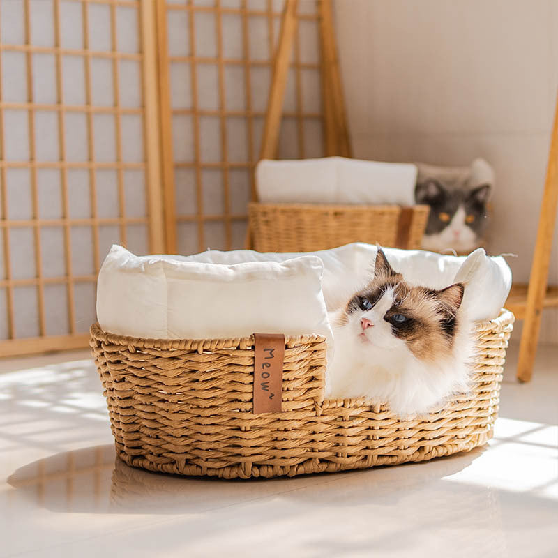 Hand - woven Warm Universal Rattan Basket Pet Nest - 0 - CJ