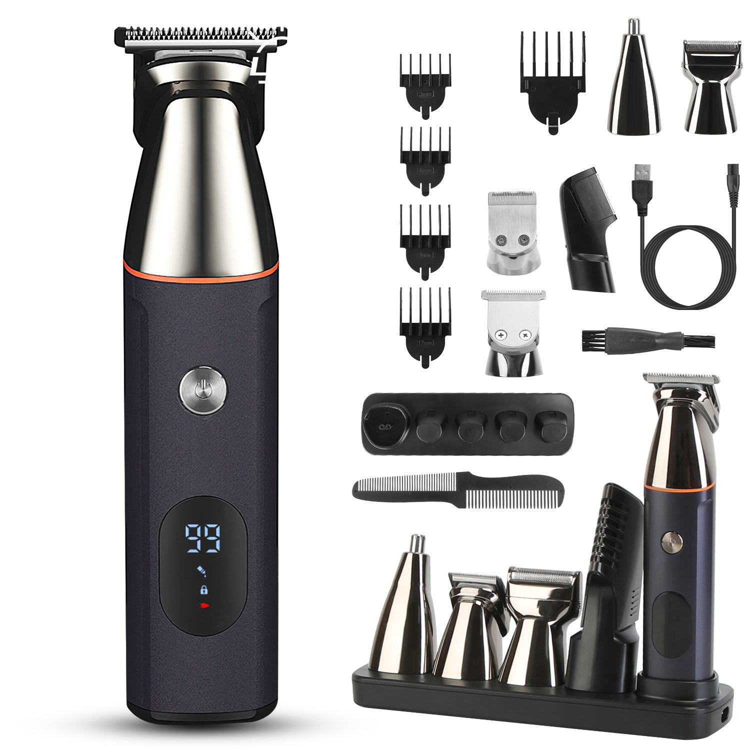 1Set All In One Beard Trimmer For Men With 5 Trimmer Heads IPX5 Waterproof Electric Razor For Face Nose Body Beard Cordless Hair Shaver Clipper Grooming Kit For Men Husband Father - 5 - CJ - Black - CJPF242334901AZ