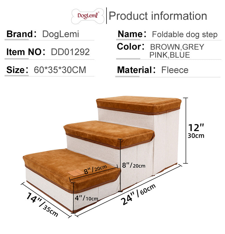 Small Dog Stairs - Pet Stairs For Couch And High Beds, Folding Steps, Pet Toy Storage, Cat Stairs For Bed-Allows Your Pets Easy Instant Access To Your Sofa Or Bedside