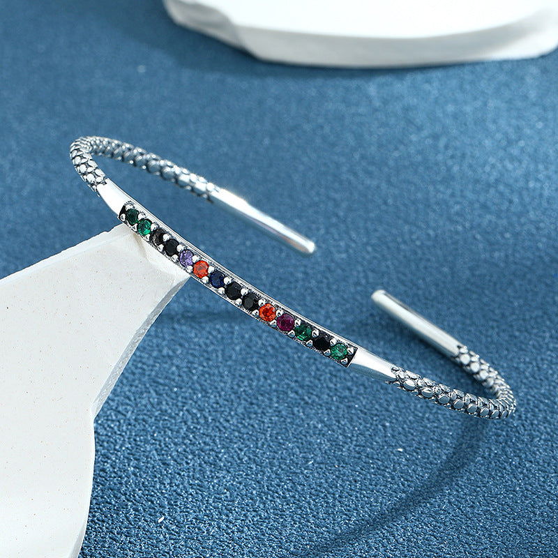 S925 Sterling Silver Vintage Carved Pattern Bracelet Women's Simple Small Design Rainbow Light Luxury Bracelet - 4 - https://x.com/titan_prim62775J
