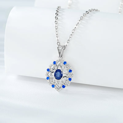 Fashion High Class Jewelry Natural Sapphire Pendant S925 Silver Retro Pattern - 4 - CJ