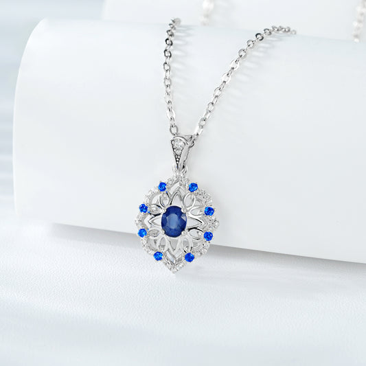 Fashion High Class Jewelry Natural Sapphire Pendant S925 Silver Retro Pattern - 4 - CJ