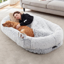 Human Dog Bed, 63''x31.4''x9.5'' Size Fits You And Pets, Washable Faux Fur Dog Bed For People Doze Off, Napping Orthopedic Dog Bed, Present Plump Pillow, Blanket, Strap - Grey - 5 - CJ