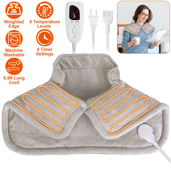 22.4 X 16.3 Inch Large Neck And Shoulder Weight Heating Pad Electric Heating Rapid Heating Pad Neck Wrap Cushion For Pain Relief With 6 Temperature Settings 4 Timer Modes Machine Washable - 5 - CJ