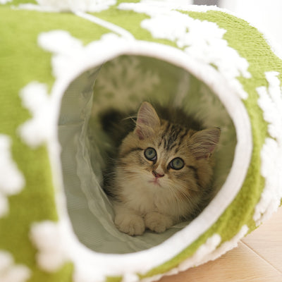 Christmas - style Pet Tunnel Bed, Green Snowflakes - 0 - CJ