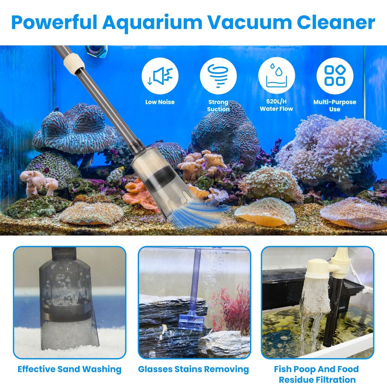 1 Set Multifunctional Electric Aquarium Gravel Cleaner Kit Length Adjustable Automatic Fish Tank Vacuum Cleaner Change Water Wash Sand Filter Dirt Removal by Generic