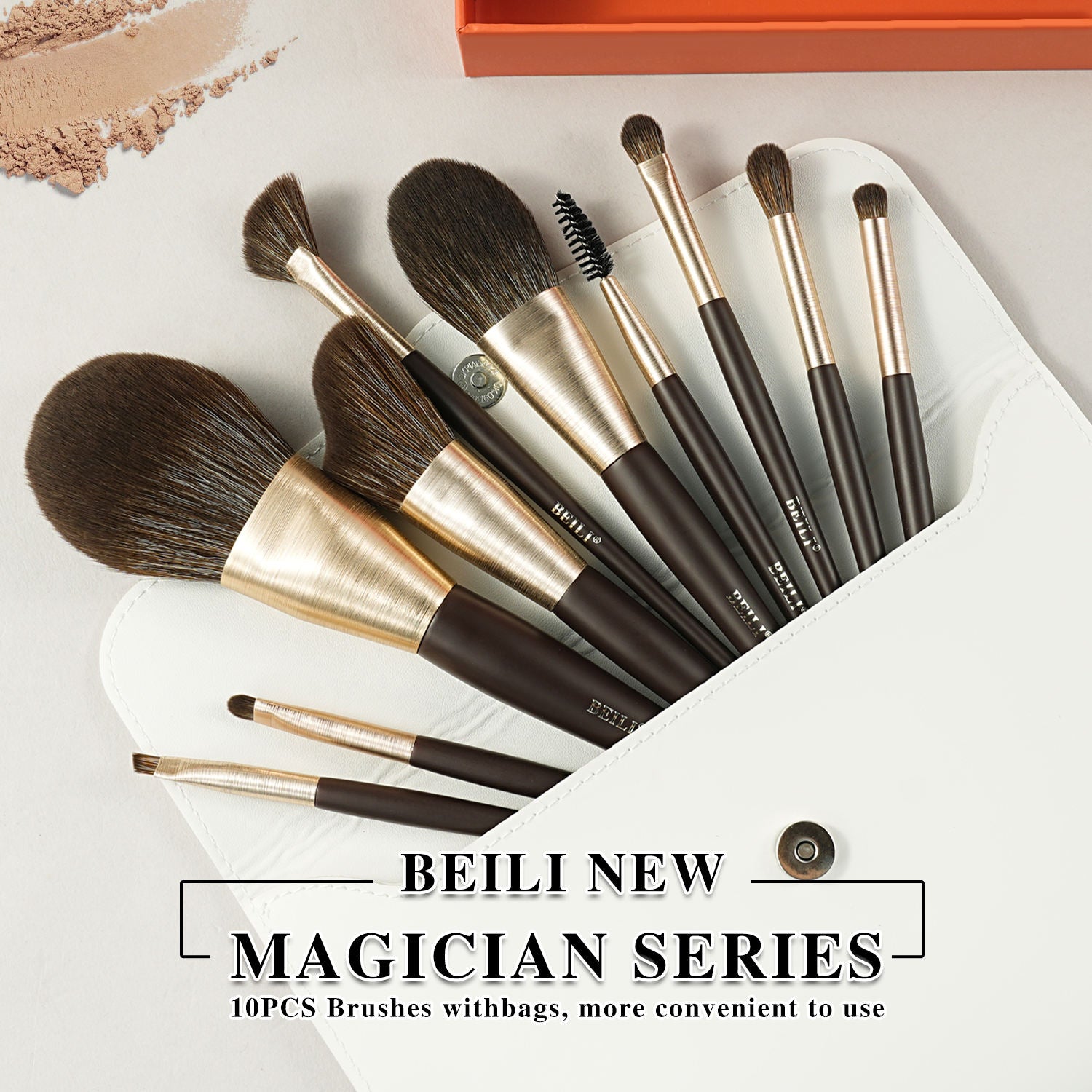 Baili 10pcs Rose Gold Tube Synthetic Hair Vegan Luxury Makeup Brush Set Contour Blush Brush Set - 5 - CJ
