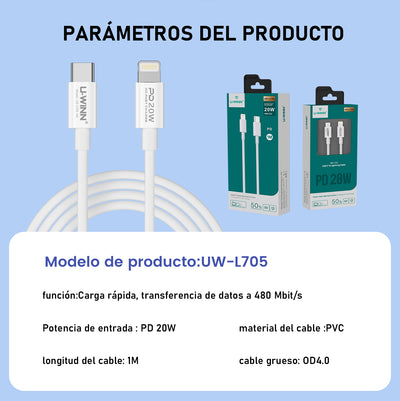 L705 USB - C To Lightning Cable PD 20W 1M White USB 3.0 UWINN - 5 - CJ