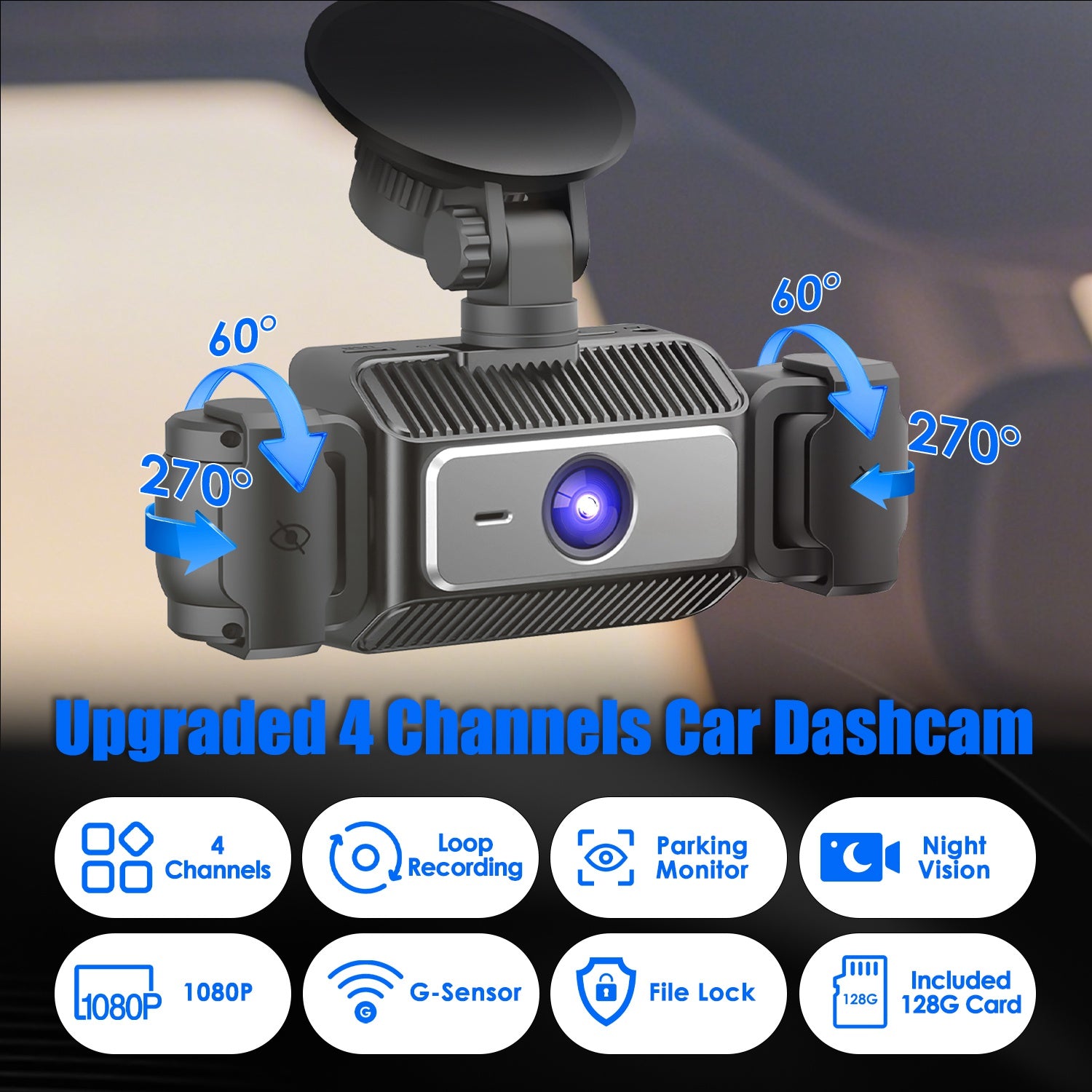 4 Channel Car Dash Cam With 128G MMC Card 1080P Front 720P Left Right 480P Rear G - Sensor Parking Monitor Loop Recording Night Vision 360 Degree Surveillance Car Camera - 5.0 - cjdropshipping