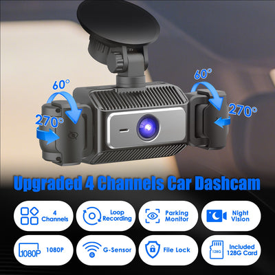 4 Channel Car Dash Cam With 128G MMC Card 1080P Front 720P Left Right 480P Rear G - Sensor Parking Monitor Loop Recording Night Vision 360 Degree Surveillance Car Camera - 5.0 - cjdropshipping