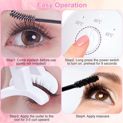 2Pcs Heated Eyelash Curler Electric USB Rechargeable Eyelash Curler Anti Burn Compact With Comb Heat Up Fast Within 8S For All Eye Shapes For Women Make Up Gift Travel Valentine Mother Day - 5 - CJ