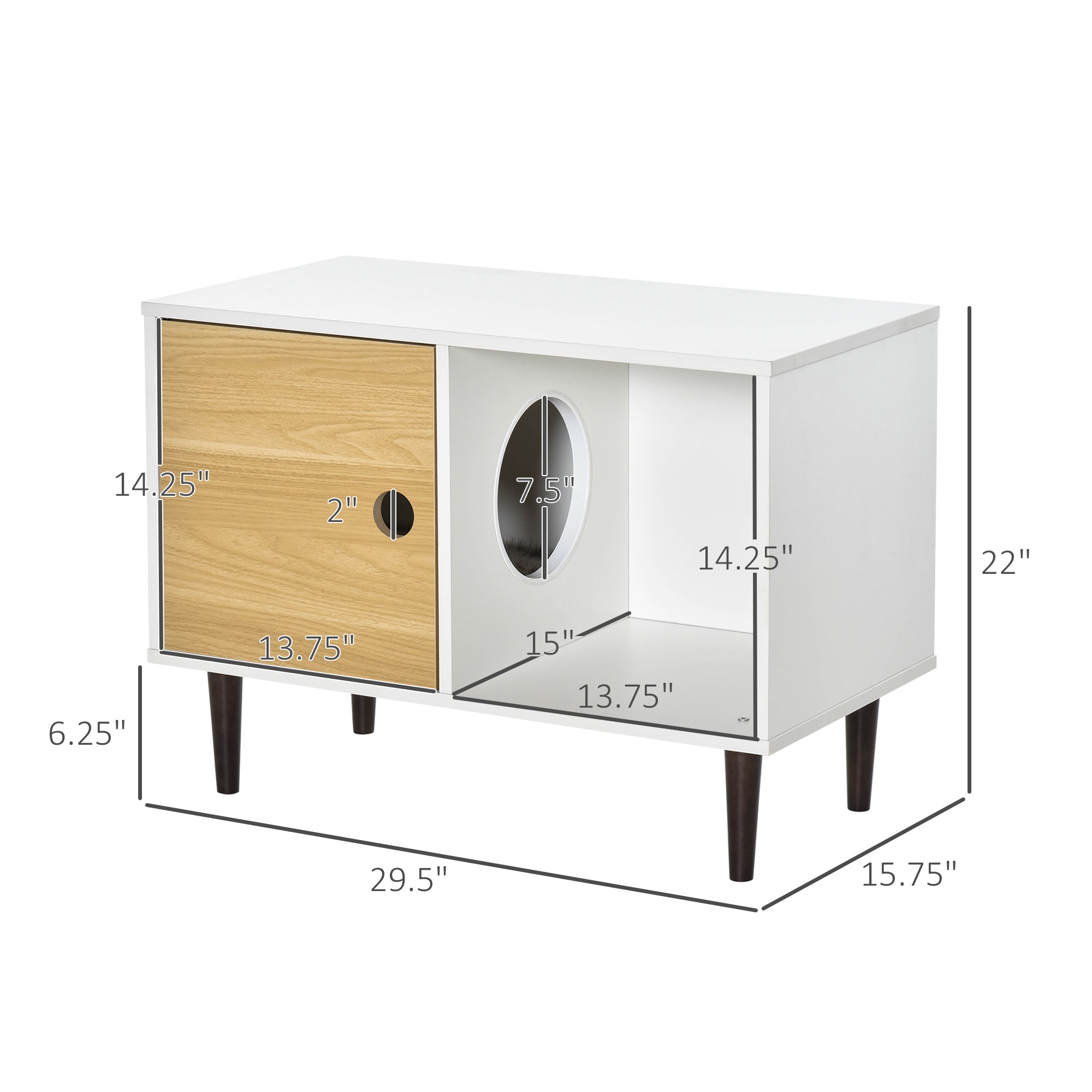 Wooden Cat House with Soft Cushion, Decorative Kitten Condo Side Table, Elevated Pet House with Storage Space - 5 - CJ