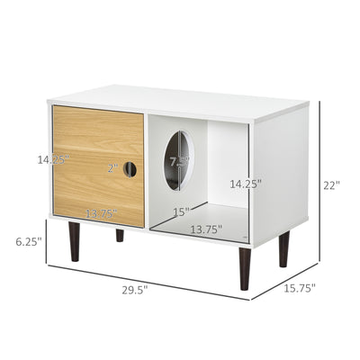 Wooden Cat House with Soft Cushion, Decorative Kitten Condo Side Table, Elevated Pet House with Storage Space - 5 - CJ