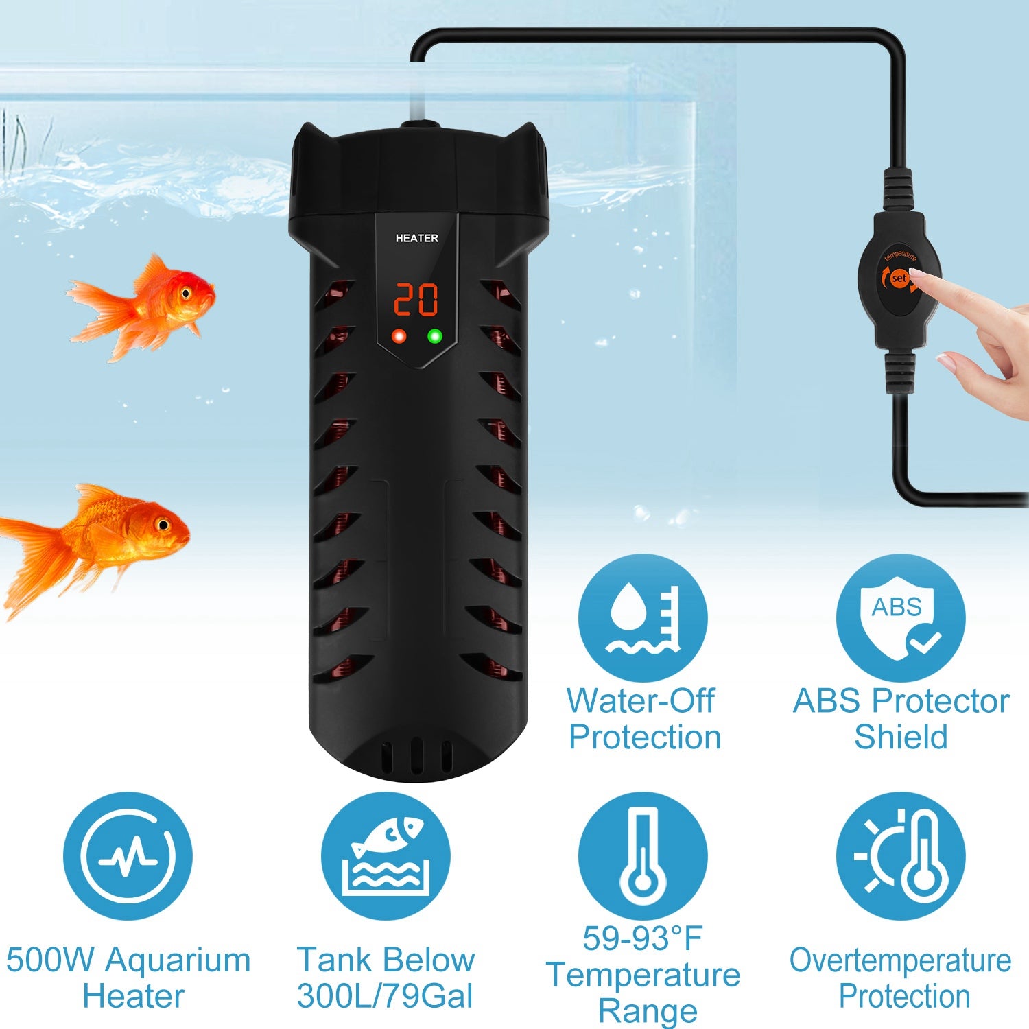 500W Submersible Aquarium Heater Temperature Adjustable External Controller 79Gal Fish Tank Heater Aquarium Thermostat Heater For Freshwater Saltwater - 5 - CJ