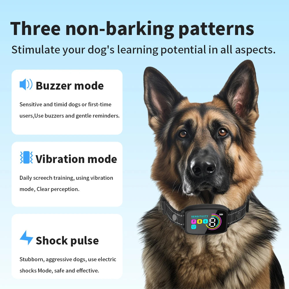 Smart Automatic Anti Barking Dog Collar Rechargeable Bark Stopper Stop Barking HD Digital Display IP67 Waterproof Collar For Dogs Pet Products - 0 - CJ