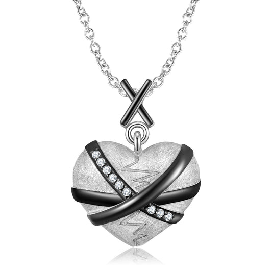 925 Sterling Silver Plating Repaired Heart Necklace Sad Chain Necklace - 4 - https://x.com/titan_prim62775J