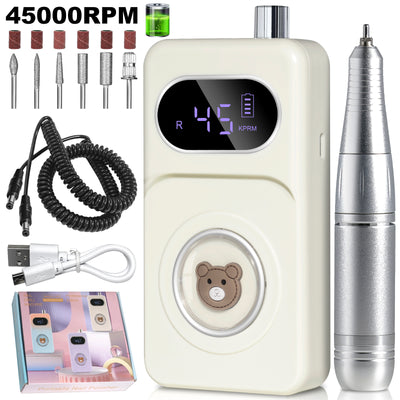 Professional 45000RPM Portable Electric Nail Drill Kit, Rechargeable Nail Electronic File Machine, Electric Nail Polishing Machine With Drill Head And Base, Nail Drill For Acrylic Nails, Nail Gel, Fem - 5 - CJ