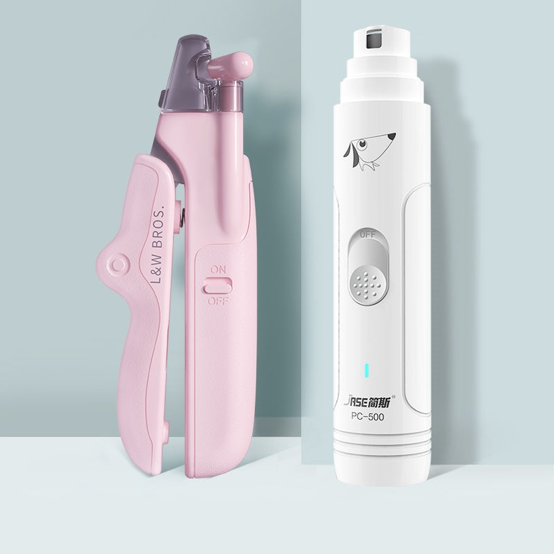 Pet Nail Clippers With LED Light Dogs Cat Nail Scissors Professional Trimmer Tool Care Grooming Supplies - 0 - CJ - Pink - 2pc set - CJMY149512105EV