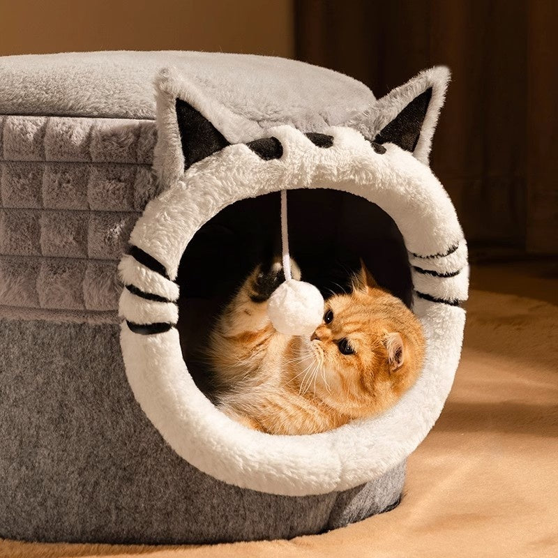 Warm Enclosed Bed All - Season Safe Hideaway For Cats Small Pet Bed Winter Cat Bed - 0 - CJ