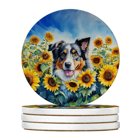 Silky Terrier Spring Path Large Sandstone Coasters Pack Of 4 Absorbent Round Coasters Decor Gifts For Men Or Women, 4 In, Multicolor - 5 - CJ