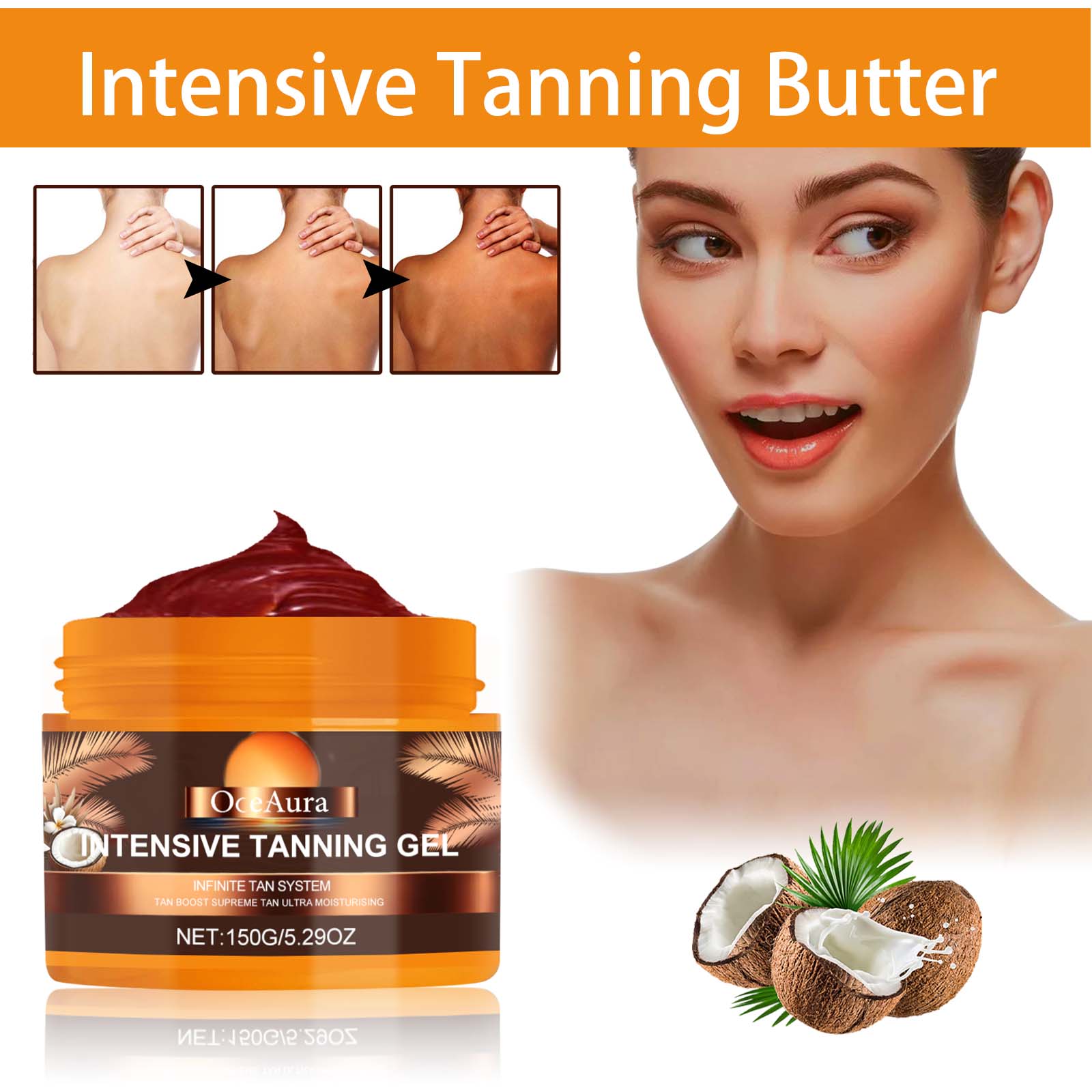 OceAura Intensive Tanning Gel, Sun Free Black Summer Beach Natural Wheat - Colored Moisturizing Body Care - 5 - CJ