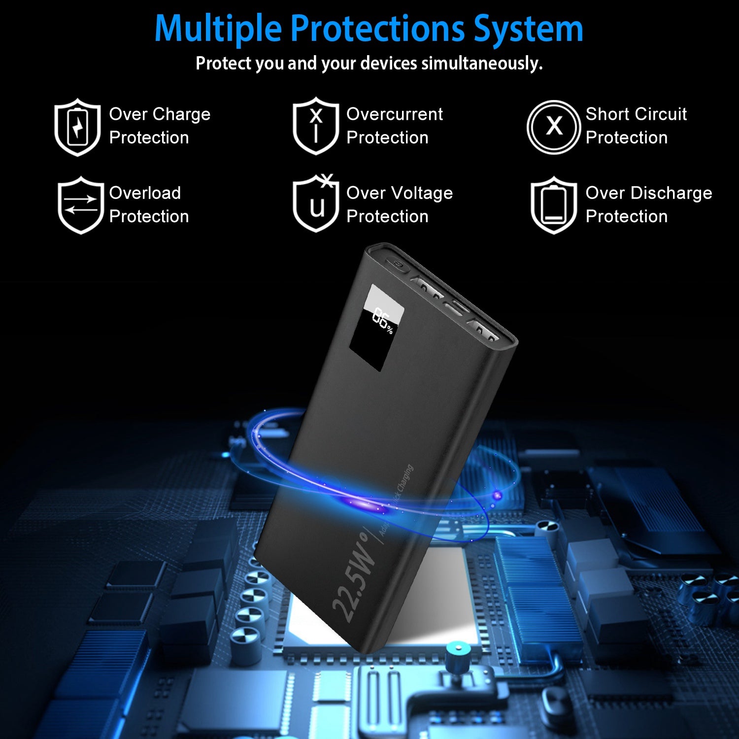 1Pc 1W Mah Power Bank Portable Charger External Battery Pack 22.5W Super Fast Charging PD QC 3.0 With LED Display Fit For IOS Phone - 5 - CJ