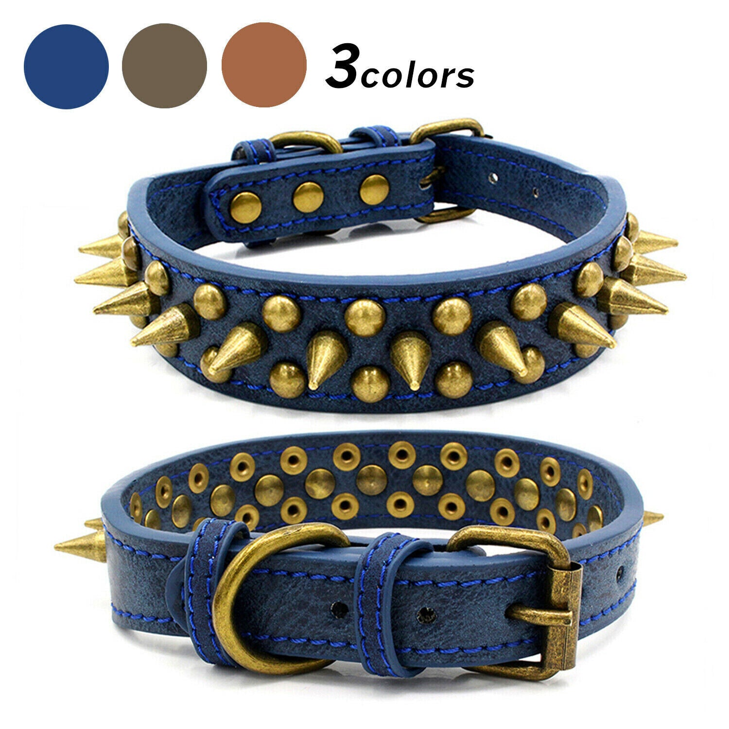 Retro Studded Spiked Rivet Large Dog Pet Leather Collar Pit Bull S - XL - 5 - CJ