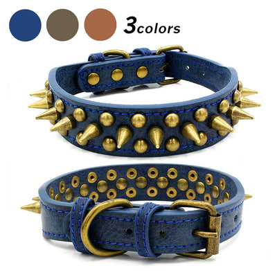 Retro Studded Spiked Rivet Large Dog Pet Leather Collar Pit Bull S - XL - 5 - CJ