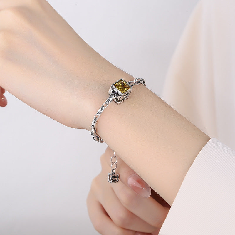 Letter G Purple Zircon Bracelet Women's Vintage S925 Sterling Silver Carved Heavy Design Bracelet - 4 - https://x.com/titan_prim62775J