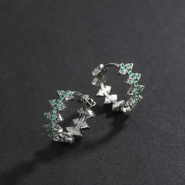 925 Sterling Silver Green Zircon Rivet Earrings - 4 - CJ