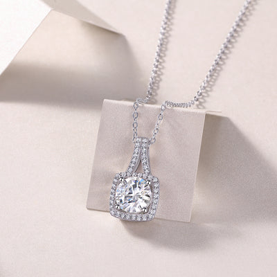 1Small Square Diamond - A Fashionable And Luxurious Diamond Jewelry Piece Set With 2 - carat Moissanite S925 Sterling Silver And Platinum - plated Pendant Prohibit TikTok sales - 5 - CJ