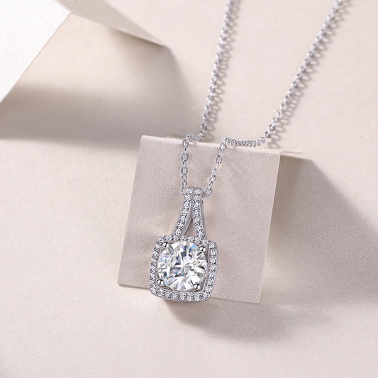1Small Square Diamond - A Fashionable And Luxurious Diamond Jewelry Piece Set With 2 - carat Moissanite S925 Sterling Silver And Platinum - plated Pendant Prohibit TikTok sales - 5 - CJ