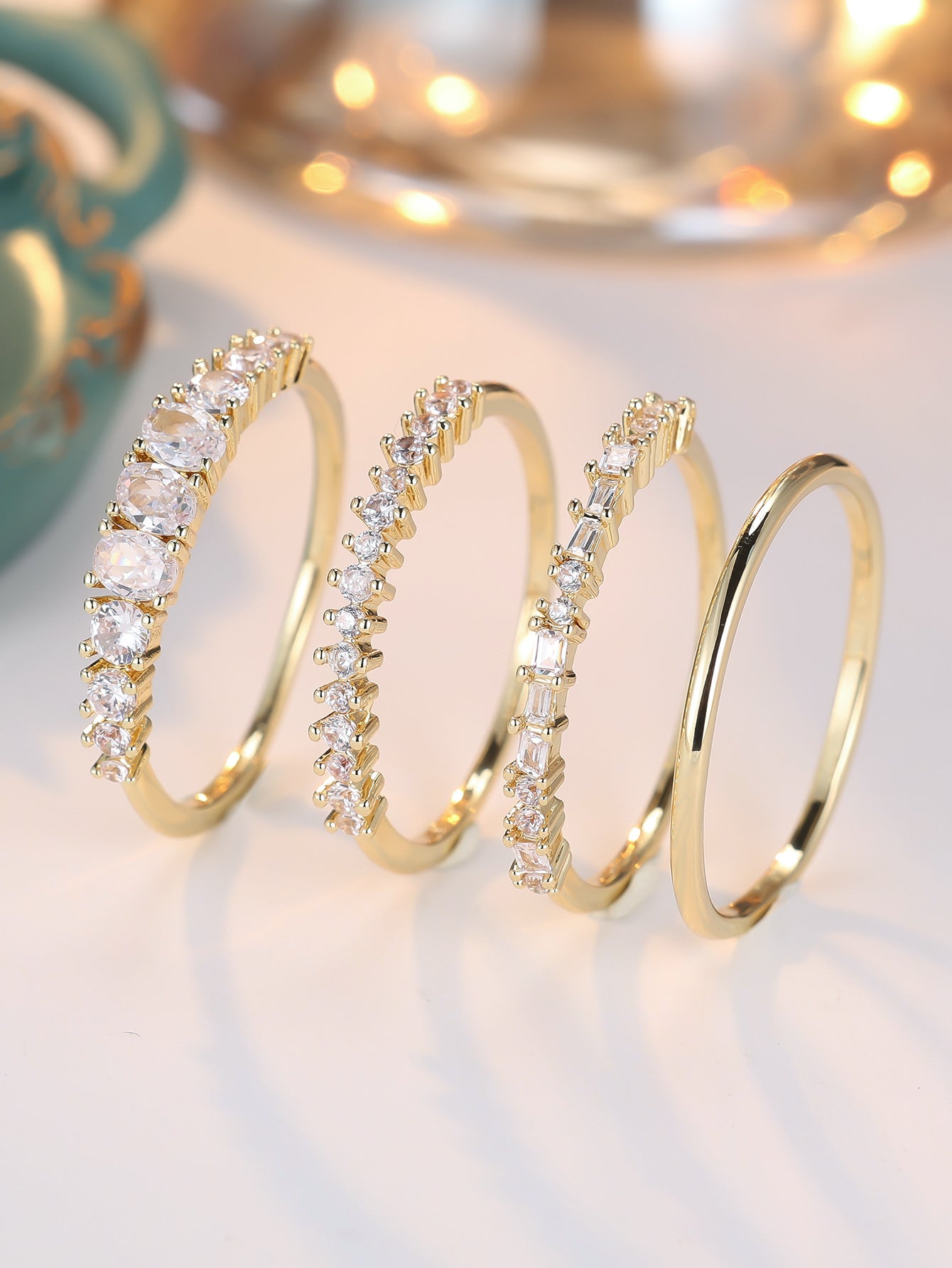 Round Color Zirconium Four - piece Ring - 0 - CJ
