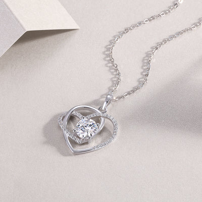1Heart To Heart - A Fashionable And Luxurious Diamond Jewelry Pendant Set With 1 - carat Moissan Diamond S925 Sterling Silver And Platinum Plating Prohibit TikTok sales - 5 - CJ