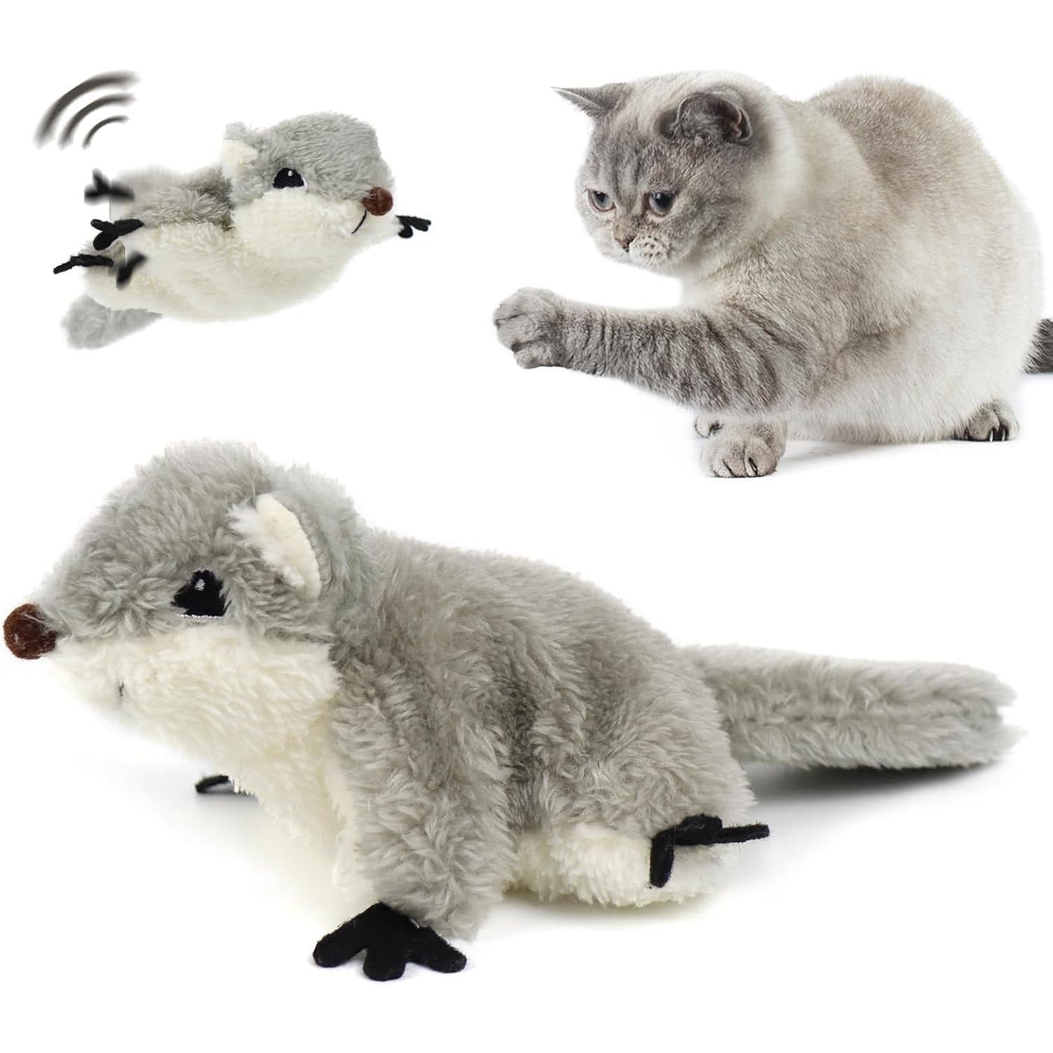 Pet Toys Cat Catnip Toys Flapping Squirrel, Rechargeable Touch Activated Kitten Toys, Lifelike Interactive Cats Toy Indoor, Cat Kicker Plush Toys For All Breeds Universal Interactive Toy Cat T by Generic