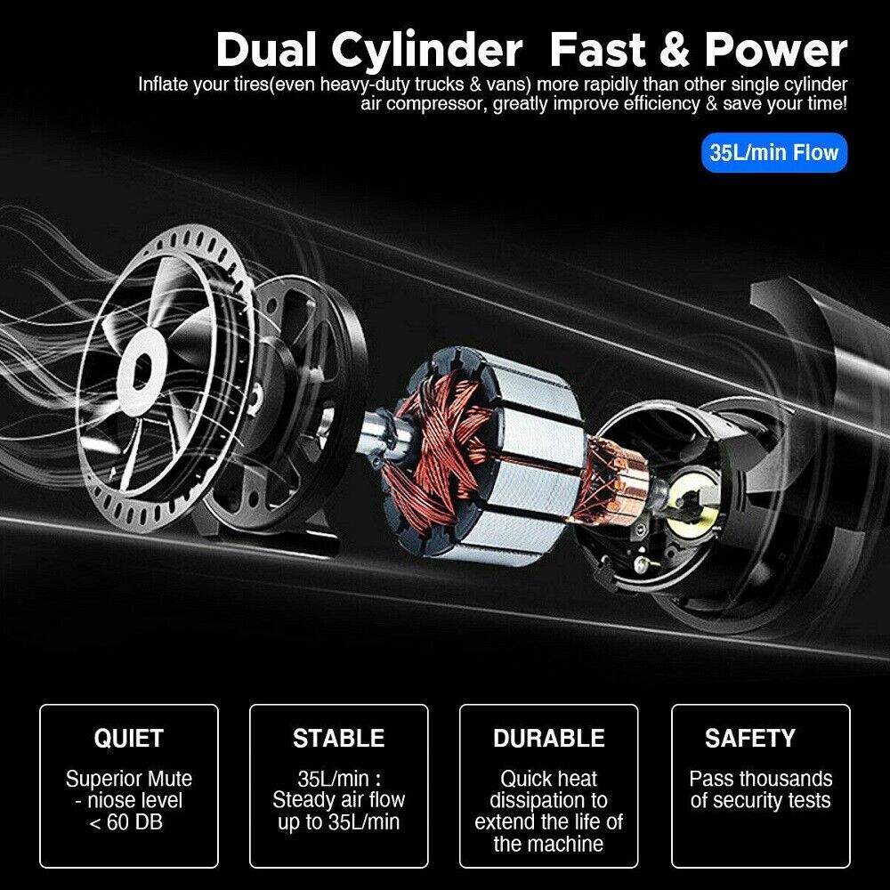 150PSI HEAVY DUTY PORTABLE 12V ELECTRIC CAR TYRE INFLATOR AIR COMPRESSOR - 5 - CJ