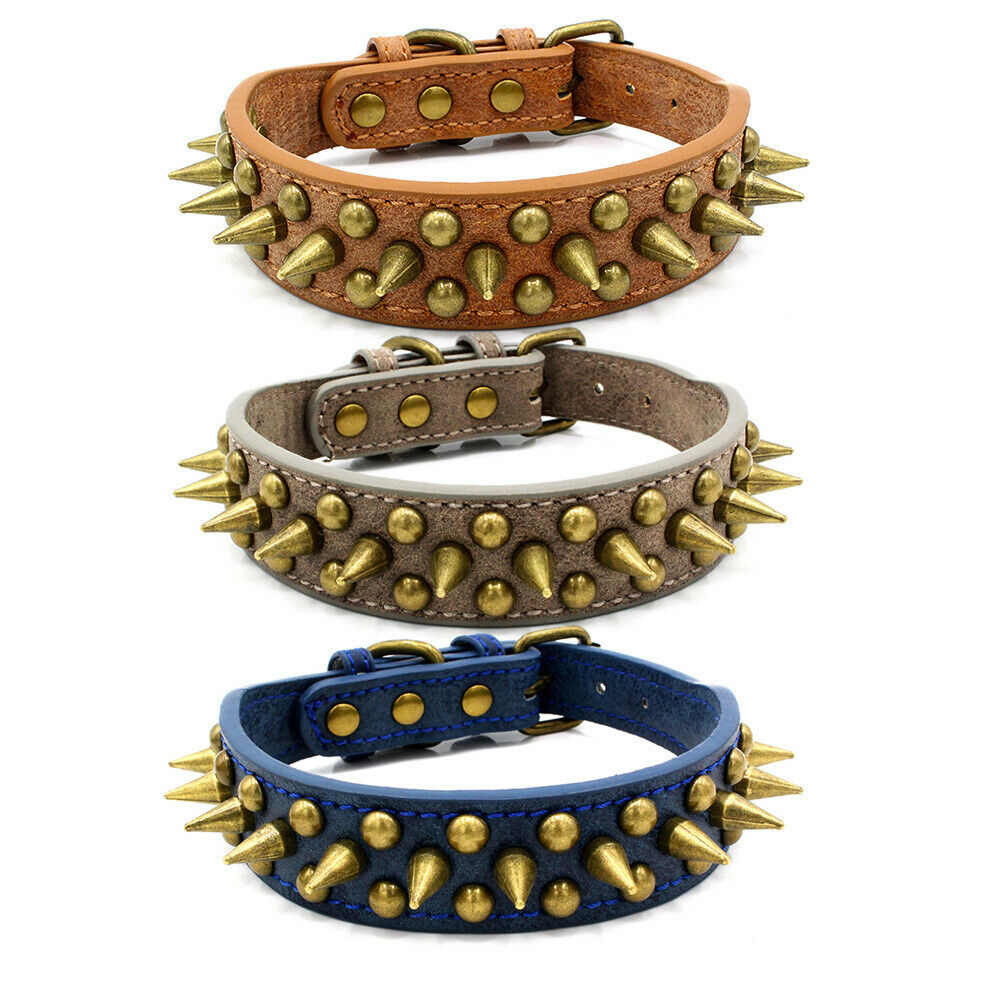 Retro Studded Spiked Rivet Large Dog Pet Leather Collar Pit Bull S - XL - 5 - CJ