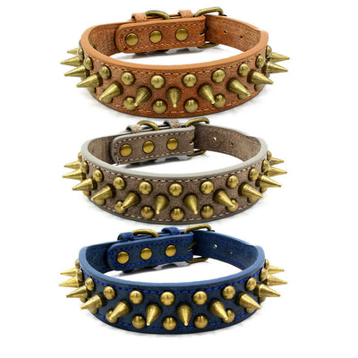 Retro Studded Spiked Rivet Large Dog Pet Leather Collar Pit Bull S - XL - 5 - CJ