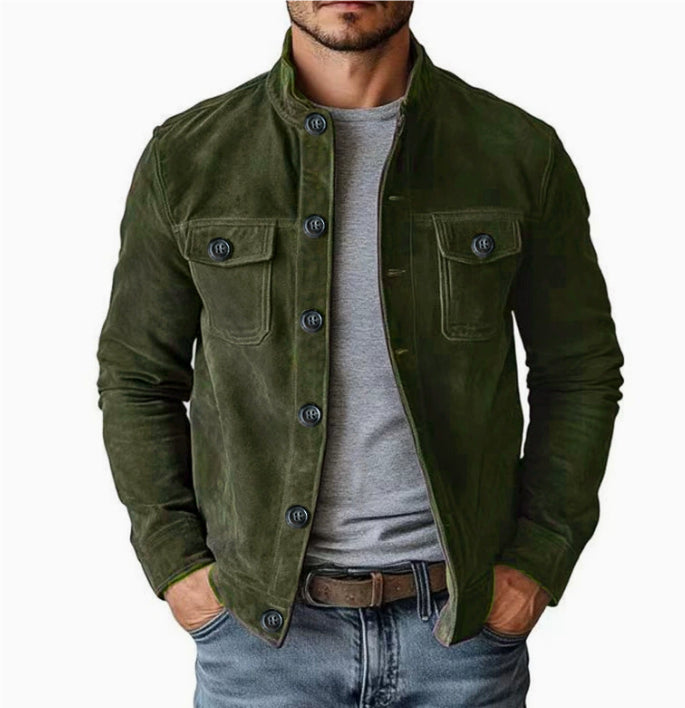 Vintage Single - breasted Jacket Men's Casual Motorcycle Faux Suede Tops - 0 - CJ