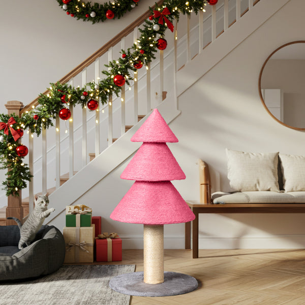 31.5in Christmas Tree Cat Scratcher, Cat Scratching Post For Indoor Cats, Large Sisal Cat Scratching Tree Cat Scratch Tower, - Pink - 5 - CJ