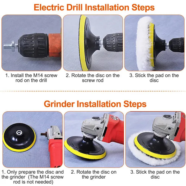 4Pcs 6in Buffing Polishing Pads Car Plush Buffing Waxing Wheels Mop Set With M14 Drill Screw For Car Polisher Drill Adapter