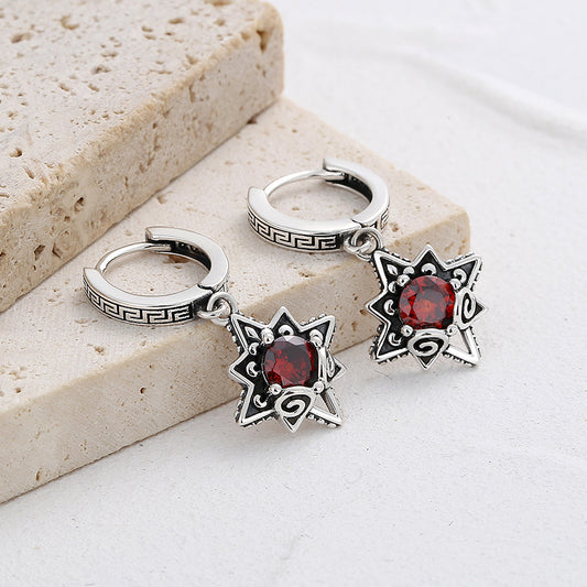 Six Star Star 925 Silver Ear Pendant Earring Jewelry Girl - 4 - CJ