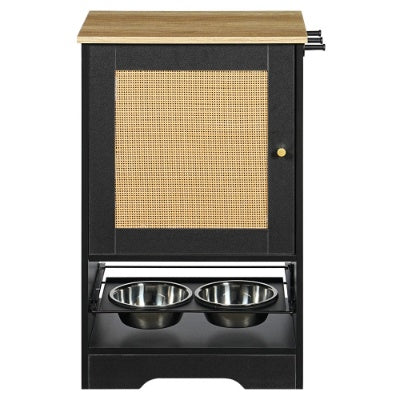 Feeding Station With 1 Storage Cabinets, Pet Feeding Station With 2 Elevated Dog Bowls, Side Hooks, Anti - tip Kit, Hidden Pet Feeder Station For Feeding  Watering, Black - 5 - CJ