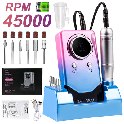 Electric 45000RPM Nail Drill Machine Rechargeable Portable Nail File Electric DIY Nail Drill Kit With Smart LCD Screen For Gel Nail Manicure And Pedicure Reflective Body Etc - 5 - CJ