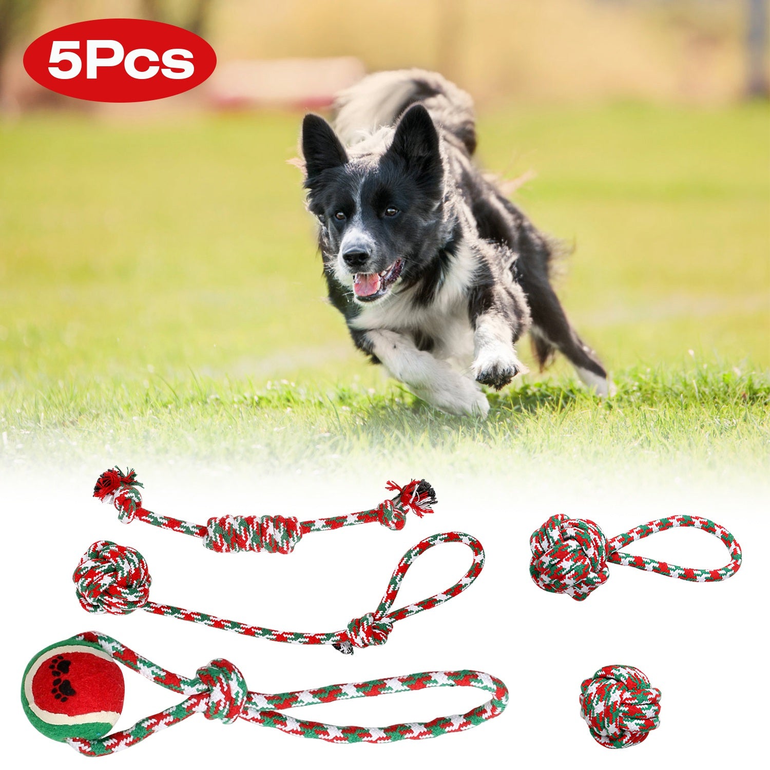 Set Of 5Pcs Christmas Dog Rope Chew Toys Dog Interactive Toys Set For Puppy Small Medium Aggressive Chewers Dogs Training Teething Playing - 5 - CJ